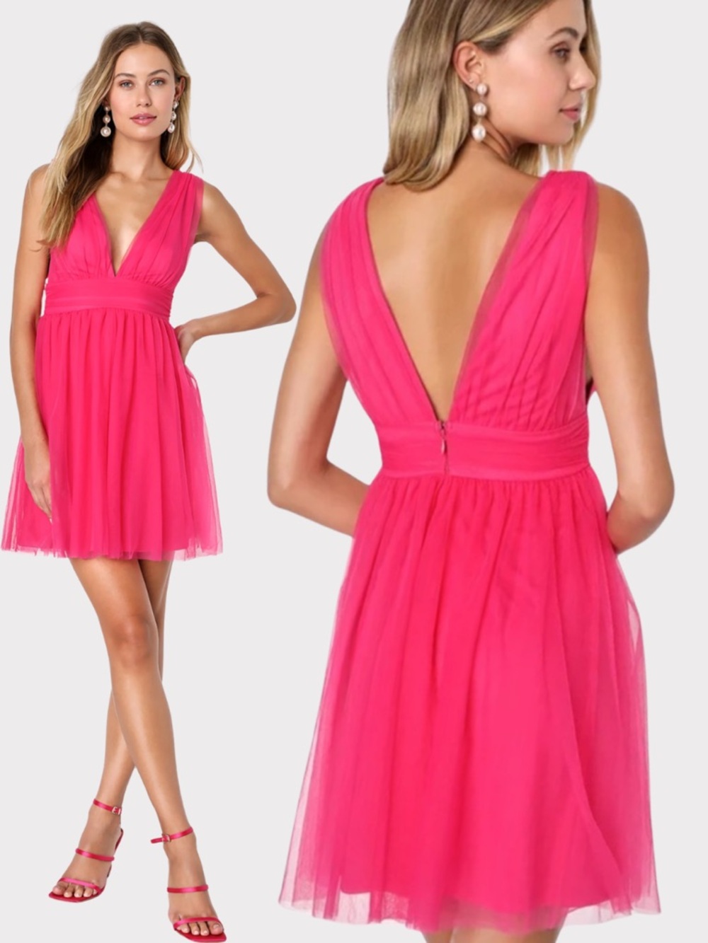 NWT Lulus Heavenly Hues Hot Pink Tulle Sleeveless Mini Dress Large